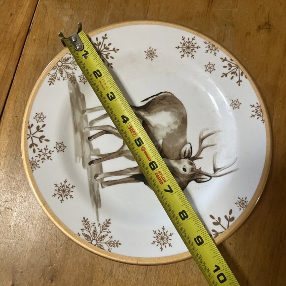 Jaclyn smith melamine 2 Plates Winter Christmas Deer Buck Baby Gold White VNTG - Picture 4 of 4